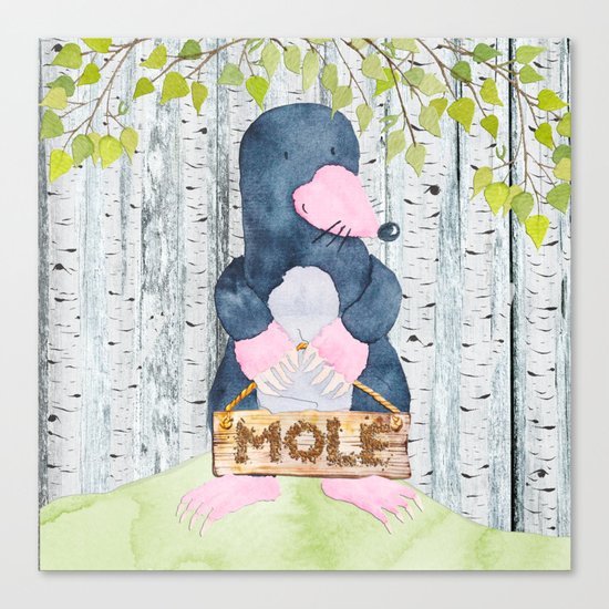 The busy Mole - Woodland Friends- Watercolor Illustration Canvas Print
