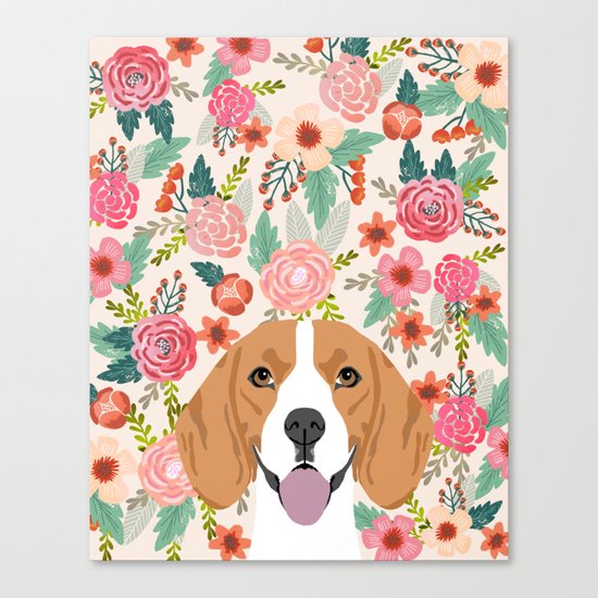 Beagle florals cute spring pet portrait dog lover gift idea beagle owners must haves flower power Canvas Print