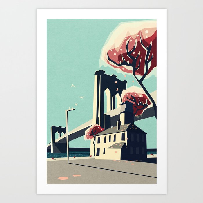 Discover the motif A PRETTY DAY AT THE BROOKLYN BRIDGE by Yetiland as a print at TOPPOSTER