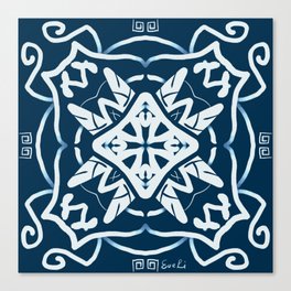Blue and White Mandala Art - Drama 1 Canvas Print