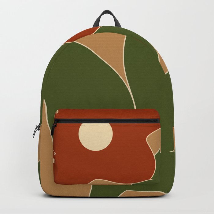 Mid century abstract garden green and burnt orange Backpack