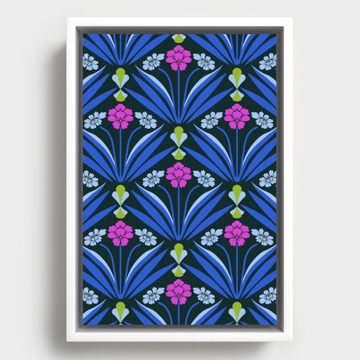 Art deco floral pattern in blue and pink Framed Canvas