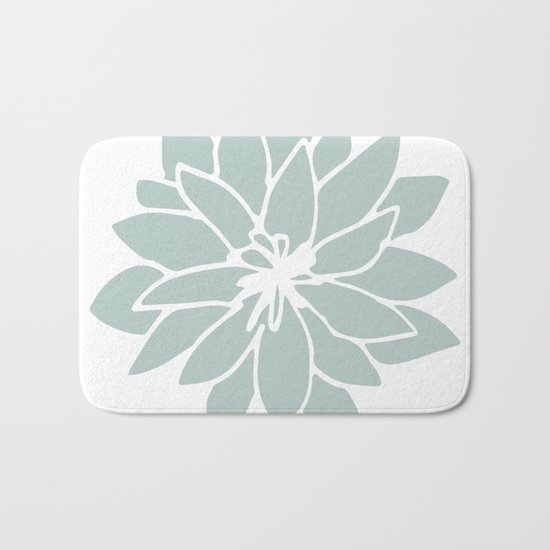 Flower Forest Fern Green on White Bath Mat