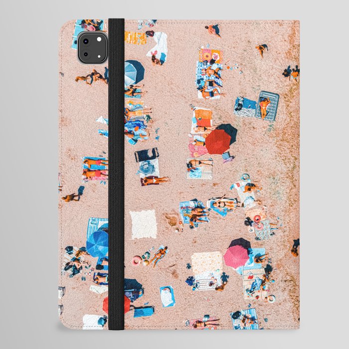 Aerial Beach Print, Summer Sea Waves, Aerial Ocean Waves Print, Aerial Beach Sea Print, Art Print, Blue Ocean, People and Beach Umbrellas iPad Folio Case