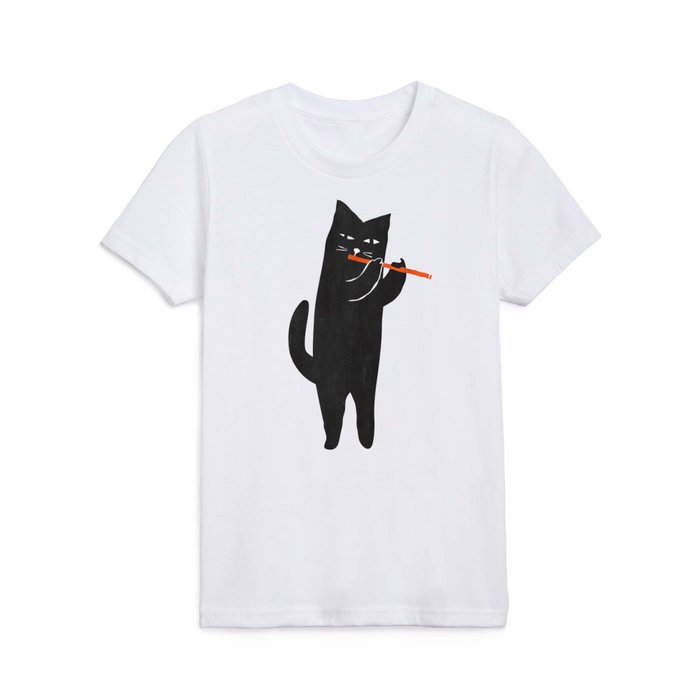 Black cat with flute Kids T Shirt