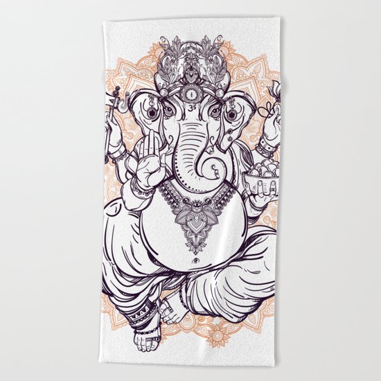 Lord Ganesha on Mandala Beach Towel
