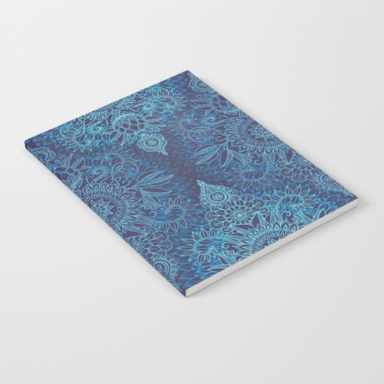 Aqua, Cobalt Blue & Purple Protea Doodle Pattern Notebook