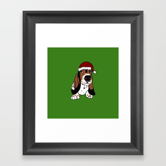 A Basset Full of Christmas Framed Art Print | Drawing, Digital, Basset-hound, Bassets, Basset-christmas, Christmas-gifts, Basset-mugs, Basset-gifts, Basset-blanket, Basset-shirts