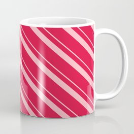 [ Thumbnail: Light Pink & Crimson Colored Striped Pattern Coffee Mug ]