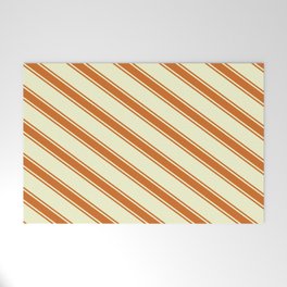 [ Thumbnail: Light Yellow & Chocolate Colored Pattern of Stripes Welcome Mat ]