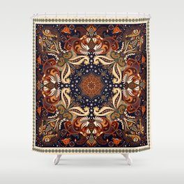 Square ornament with flowers and paisley Indian batik pattern Shower Curtain
