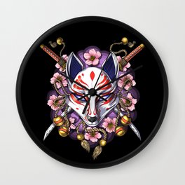 Kitsune Japanese Fox Mask Wall Clock