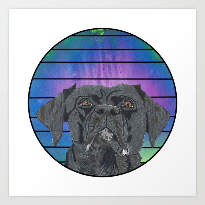 Black Lab in Abstract Colored Circle with Lines Art Print