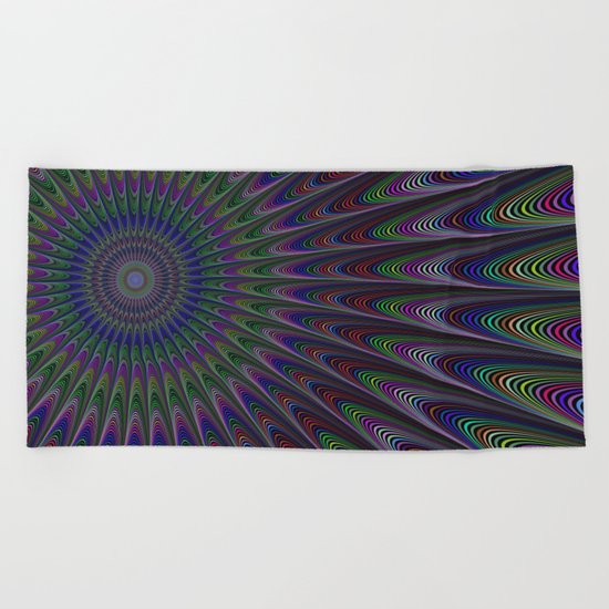Psychedelic fractal sun Beach Towel