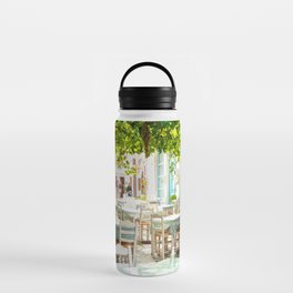 Greek Restaurant | Dinner in the Mediterranean |  Summer and Travel Photography | Happy Colorful vibes Water Bottle