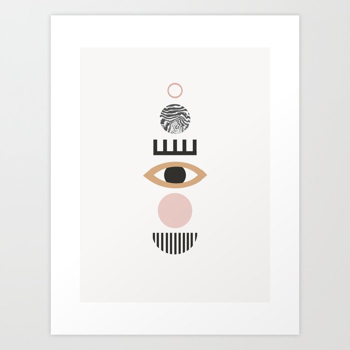 Europa Minimalist Eyes And Shapes Earthtones Abstract Art Print