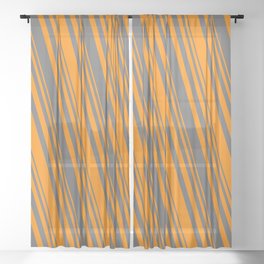 [ Thumbnail: Dark Orange and Dim Grey Colored Pattern of Stripes Sheer Curtain ]