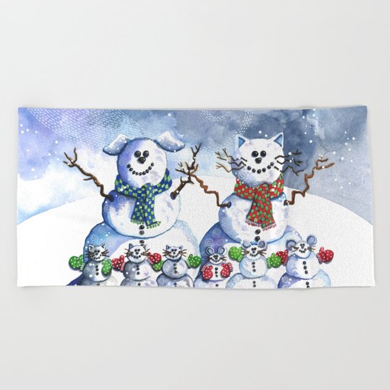 It's Snowing Cats and Dogs (and Mice too) Beach Towel