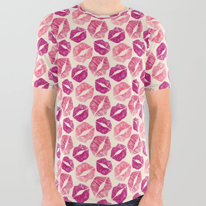 Pattern Lips in Pink Lipstick All Over Graphic Tee