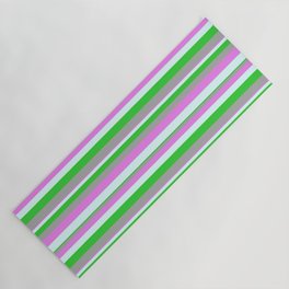 [ Thumbnail: Violet, Light Cyan, Lime Green, and Dark Grey Colored Lines/Stripes Pattern Yoga Mat ]