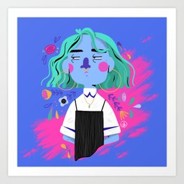 You, spoiled girl! Art Print | Illustration, Pink, Girlwithearrings, Brightcolors, Flowers, Graphicdesign, Blue, Soyasama, Girl, Curated 