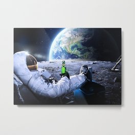 Astronaut on the Moon with beer Metal Print
