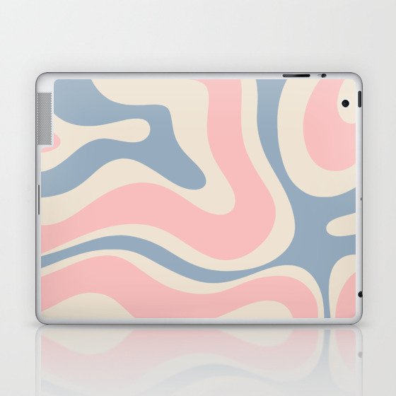 Modern Retro Liquid Swirl Abstract Pattern Square in Light Blue and Pink Laptop & iPad Skin