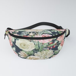 Country chic navy blue pink ivory watercolor floral Fanny Pack