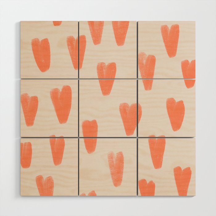 Peachy St Valentines Hearts Pattern Wood Wall Art