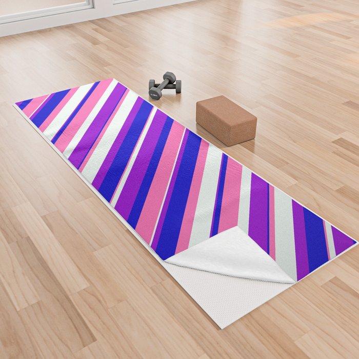Dark Violet, Mint Cream, Hot Pink, and Blue Colored Stripes/Lines Pattern Yoga Towel