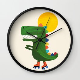 Dinosaur on roller skates Wall Clock
