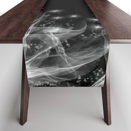 Fantasy Black Galaxy, Stars and White Ethereal Wispy Tendrils Table Runner
