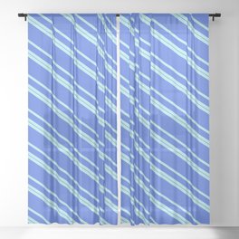 [ Thumbnail: Turquoise & Royal Blue Colored Lined Pattern Sheer Curtain ]