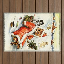 'To Wish You A Merry Christmas' by Louis Wain Outdoor Rug