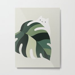 Cat and Plant 12B Metal Print | Cat, Catandplant, Monstera, Calm, Easy, Plantart, Houseplant, Catart, Minimalist, Leaf 