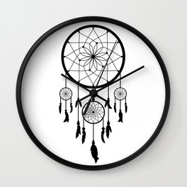 Black Dream Catcher - Native American Indian Art Wall Clock