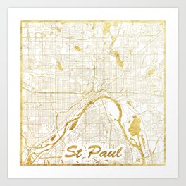 St Paul Map Gold Art Print