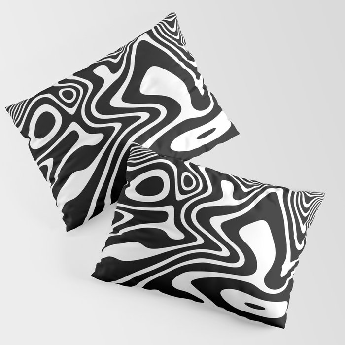 Retro Shapes And Lines Black And White Optical Art Pillow Sham