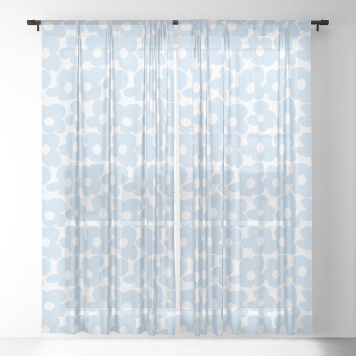 Mini Baby Blue Retro Flowers White Background #decor #society6 #buyart Sheer Curtain