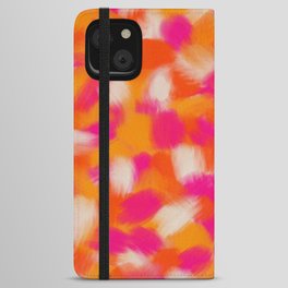Clementines and Fuchsia Flowers - Paint Brushstrokes Abstract iPhone Wallet Case