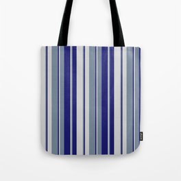 [ Thumbnail: Light Slate Gray, Midnight Blue, and Light Gray Colored Lines Pattern Tote Bag ]