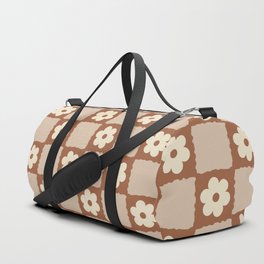 Retro Flower Checker in Brown Duffle Bag