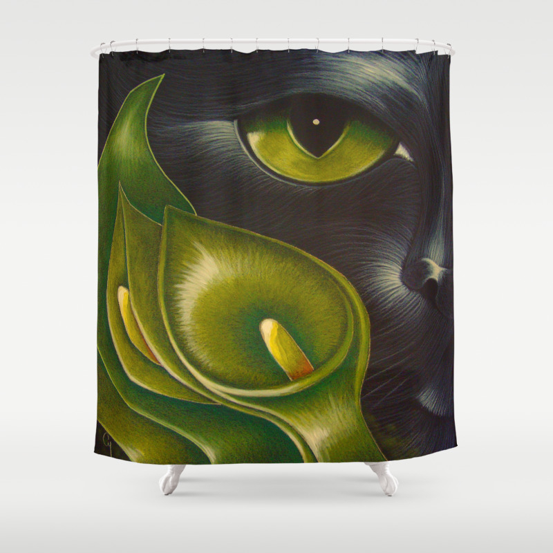 Black Cat Behind The Calla Lily Flowers Shower Curtain By Cyracancel Society6
