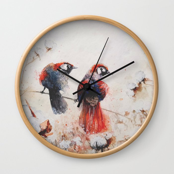 Red tailed laughingthrush birds watercolor Wall Clock