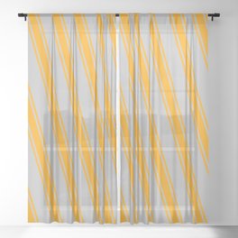 [ Thumbnail: Grey & Orange Colored Lines Pattern Sheer Curtain ]