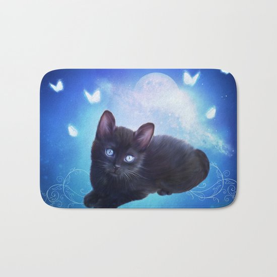 Cute little black kitten Bath Mat