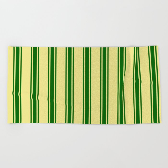 Tan and Dark Green Colored Lined/Striped Pattern Beach Towel
