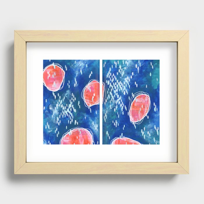 Book pages pink blobs Recessed Framed Print