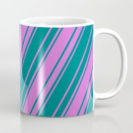 [ Thumbnail: Orchid and Teal Colored Stripes/Lines Pattern Coffee Mug ]