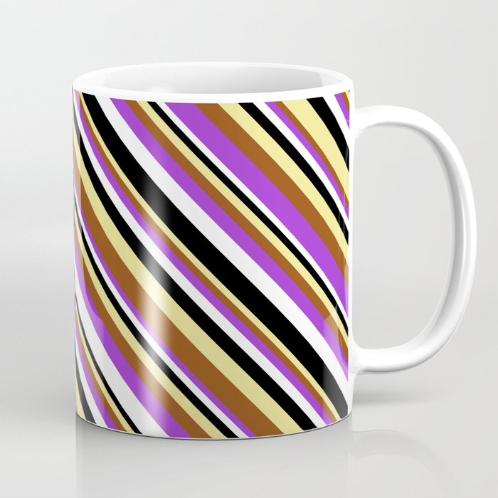 Vibrant Tan, Brown, Dark Orchid, White & Black Colored Lines Pattern Coffee Mug